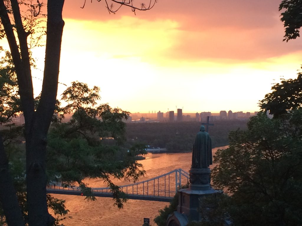 Sunset over the Dnipro river in Kyiv