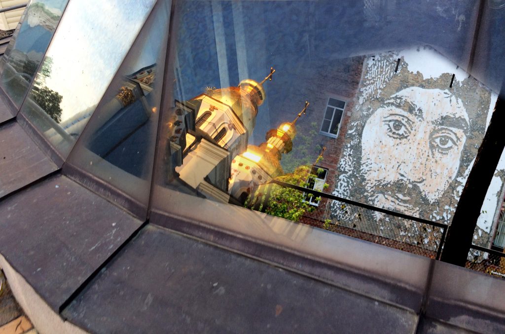 Golden domes and mosaic art at St Michael's Monastery in Kyiv